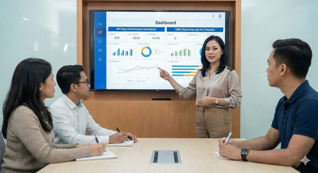 Tim profesional sedang memantau penilaian kinerja pegawai